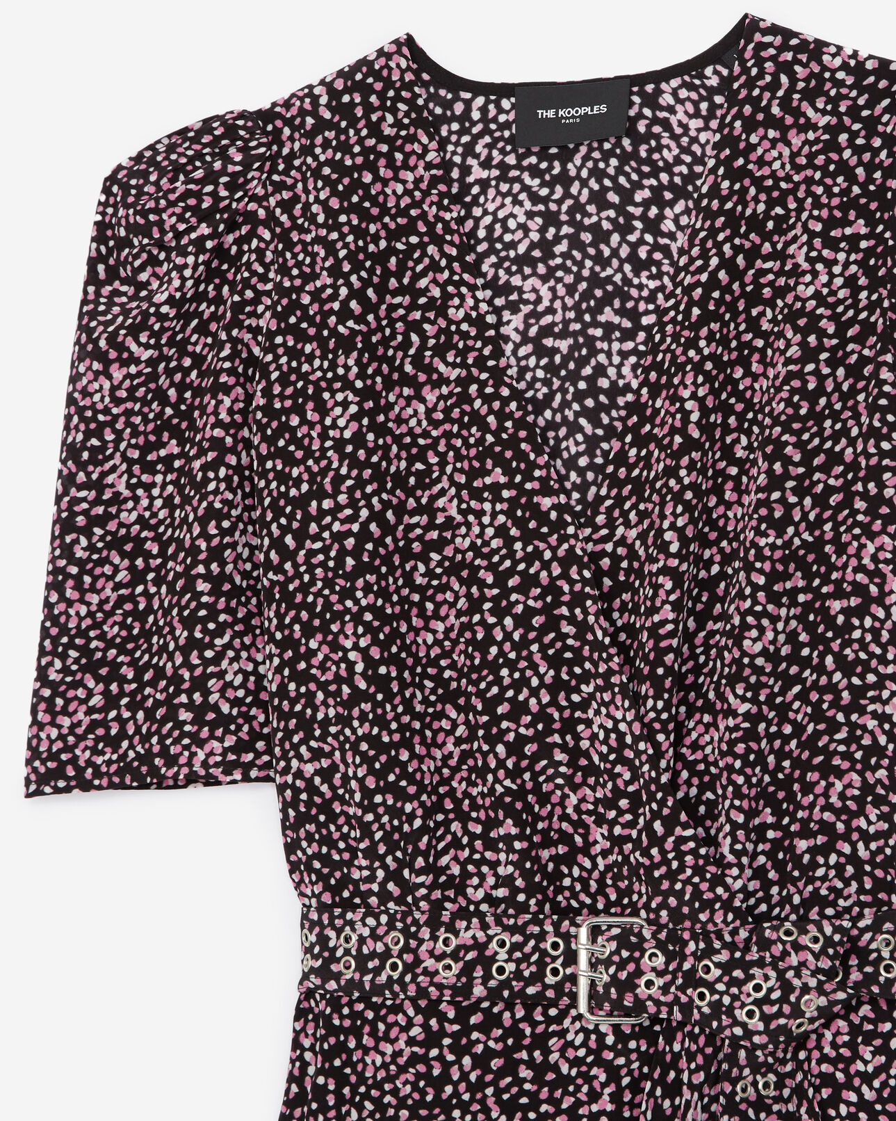 The Kooples DAMEN BLACK / PINK wickelkleid schwarz und rosa mit motiven
