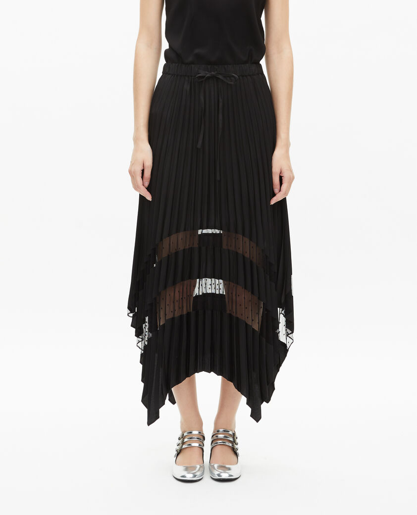 The Kooples WOMEN BLACK long pleated skirt with black lace