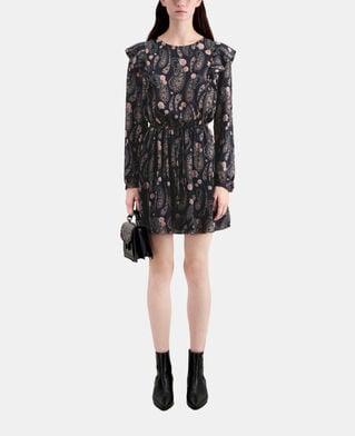 The Kooples F BLACK / PINK short printed dress with ruffles