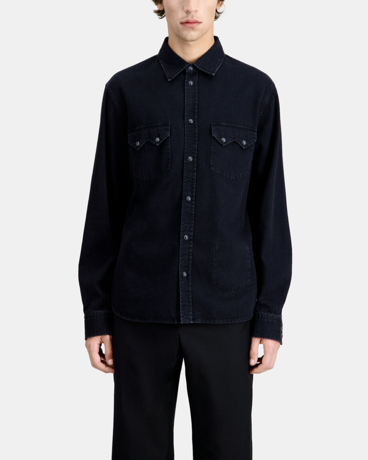 The Kooples H BLACK WASHED black classic collar denim shirt
