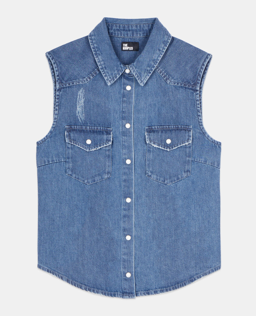 The Kooples WOMEN USED RAPIECE sleeveless blue denim shirt