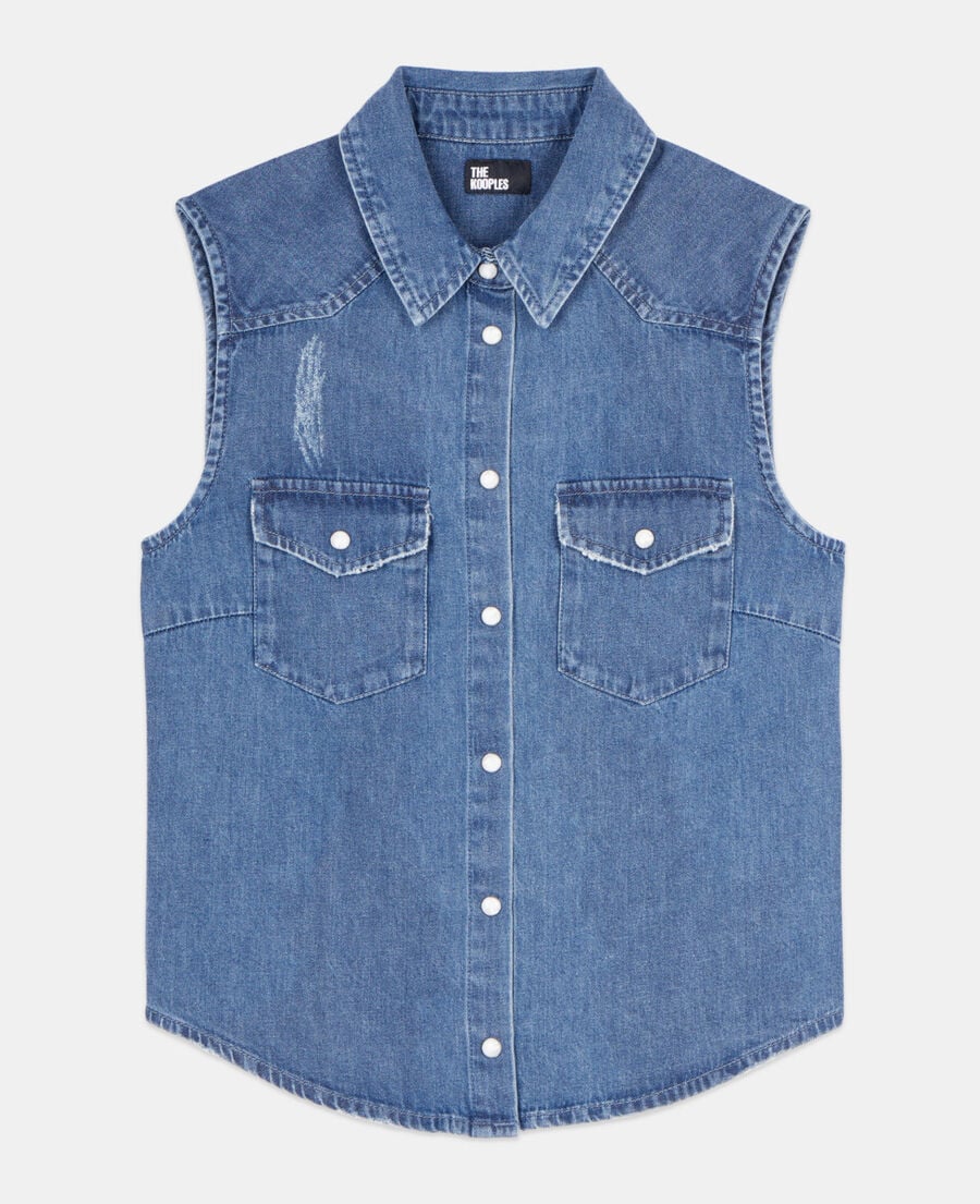 The Kooples WOMEN USED RAPIECE sleeveless blue denim shirt