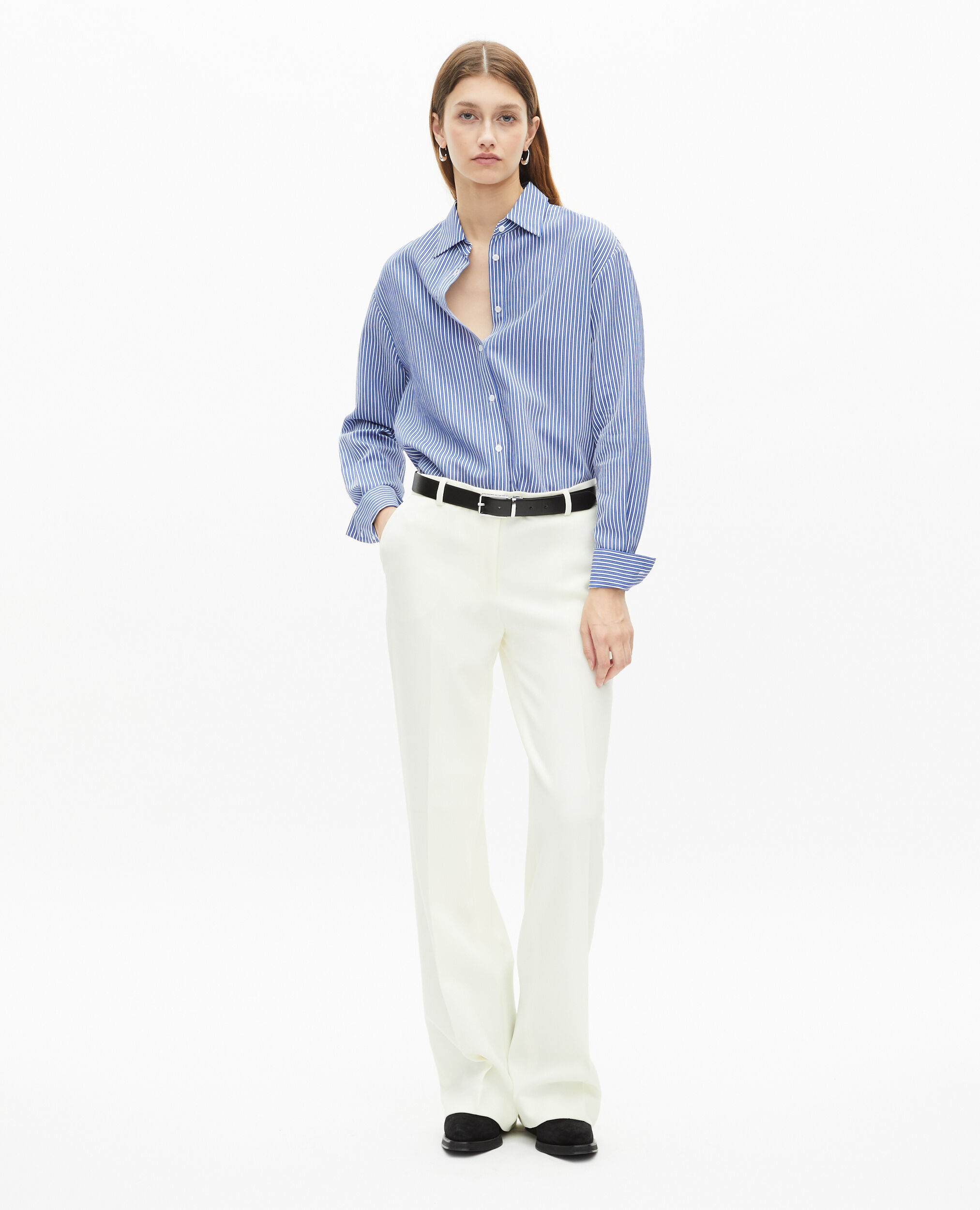 Blue and white striped long sleeve shirt | The Kooples US
