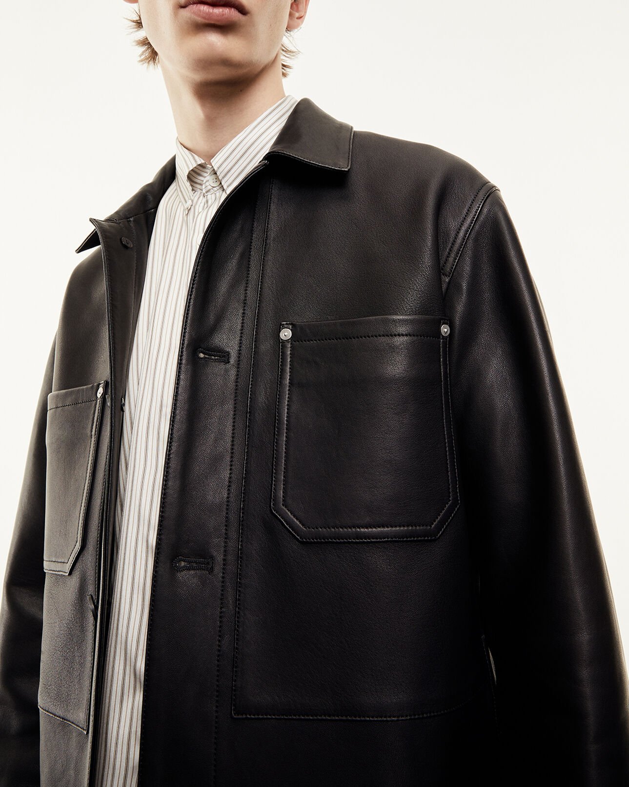 The Kooples MEN BLACK overshirt-style black leather jacket
