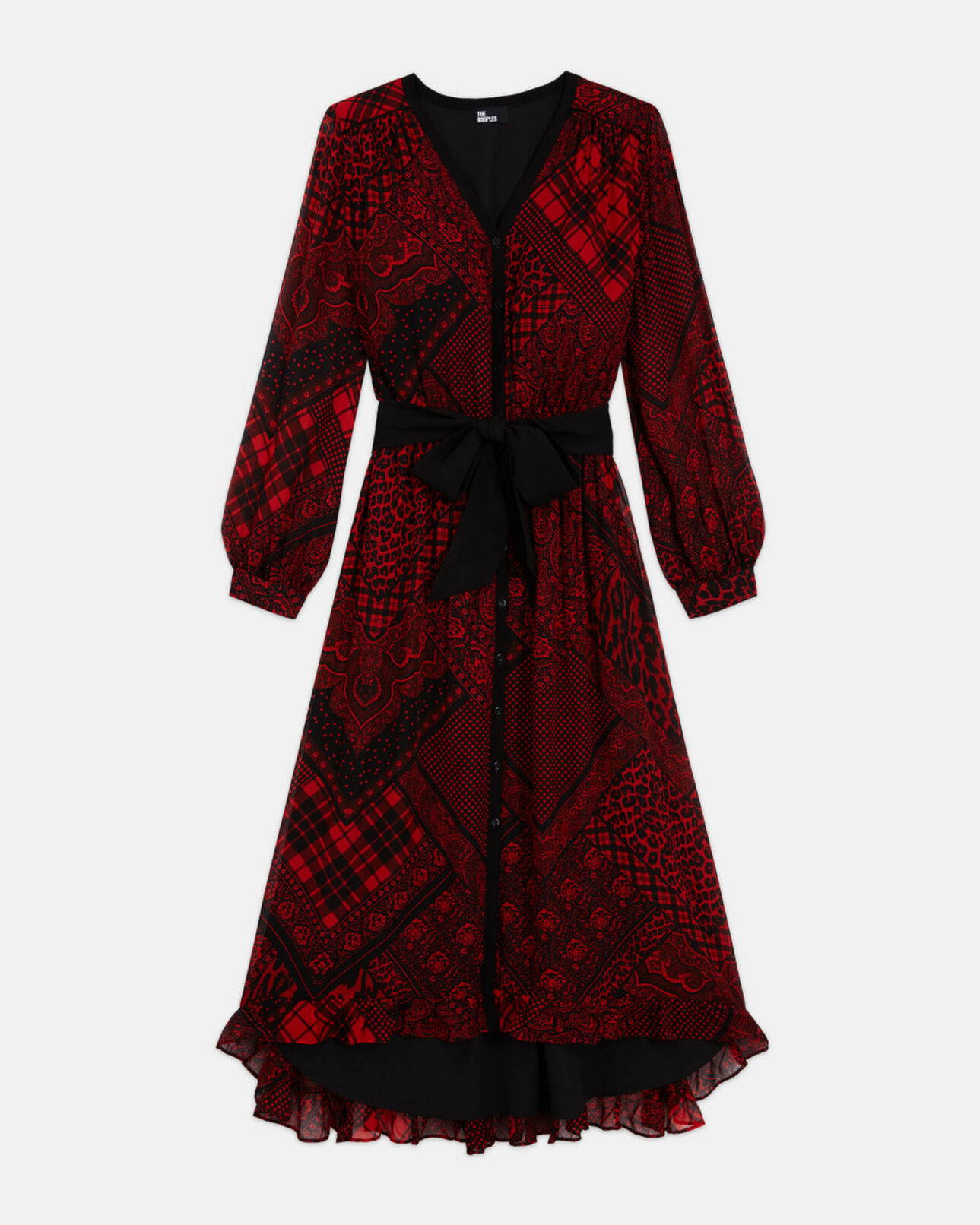 The Kooples WOMEN RED / BLACK long red printed dress
