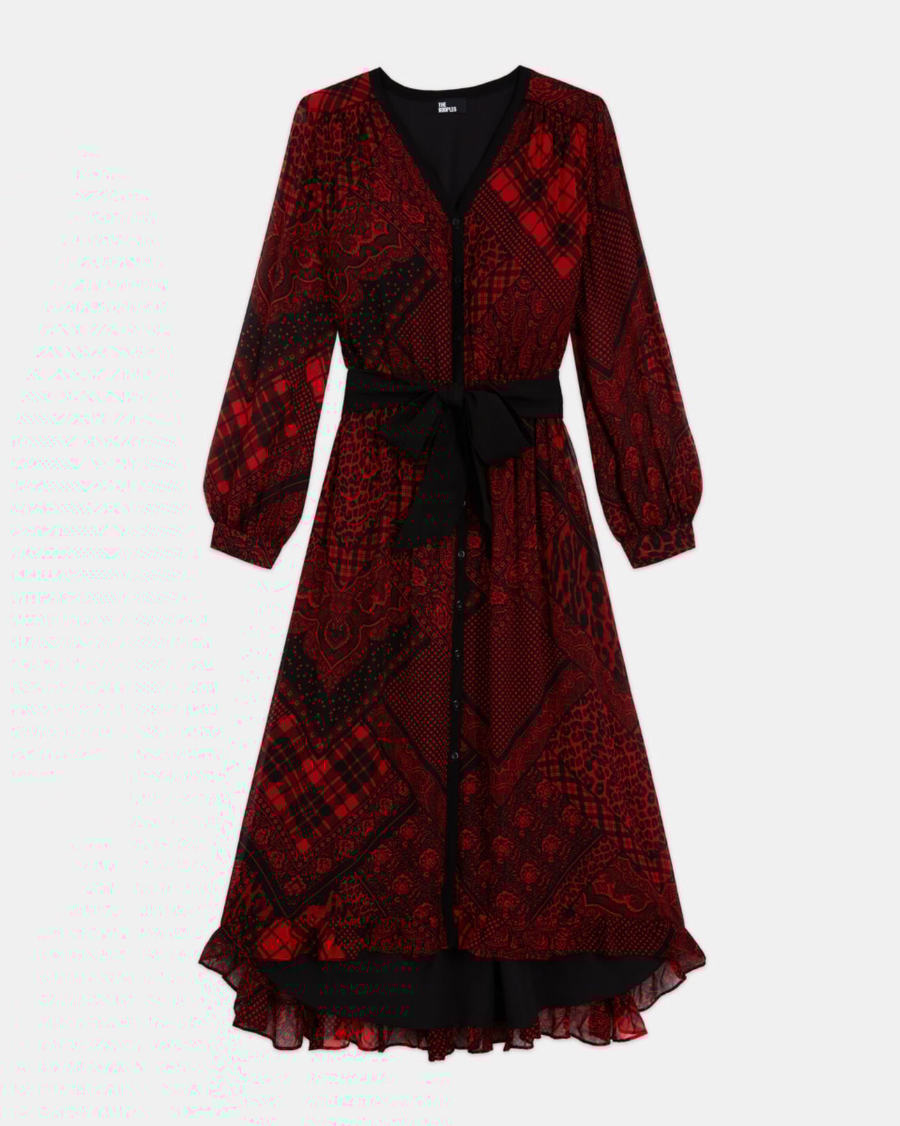 The Kooples FEMME RED / BLACK robe longue imprimée rouge