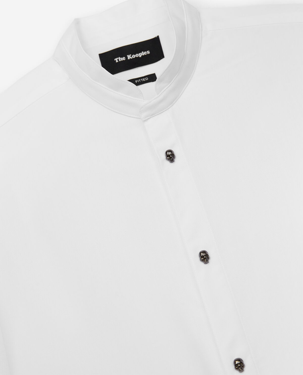 White cotton faille shirt with officer collar