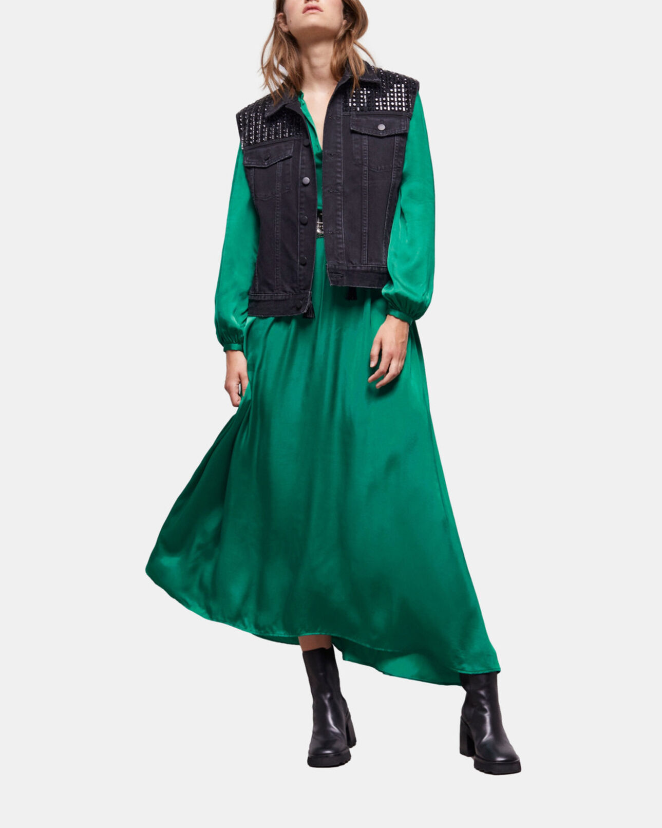 The Kooples FEMME BLACK WASHED blouson sans manches en denim noir
