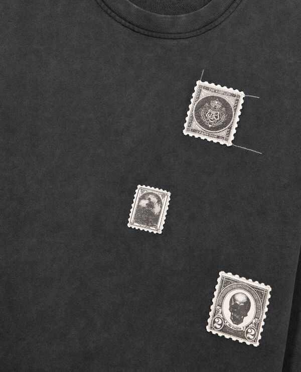 The Kooples HOMBRE BLACK WASHED sudadera negra descolorida con parches