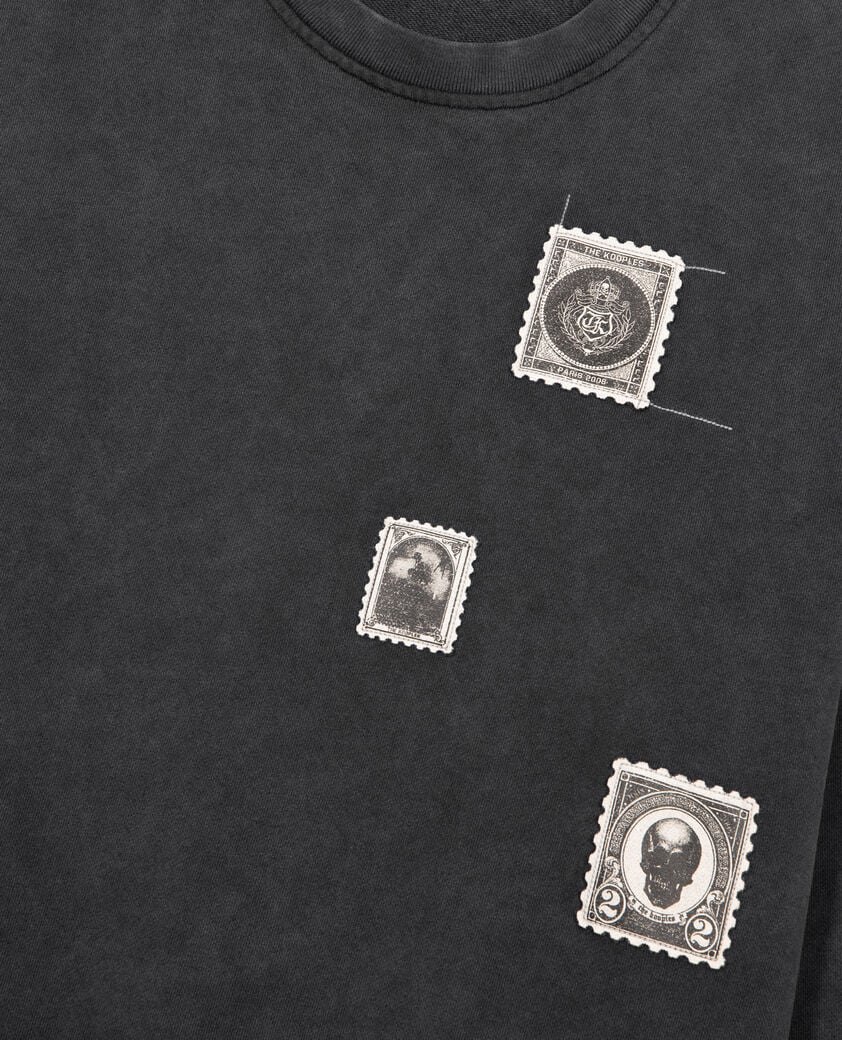 The Kooples HERREN BLACK WASHED schwarzes, verblichenes sweatshirt mit patches