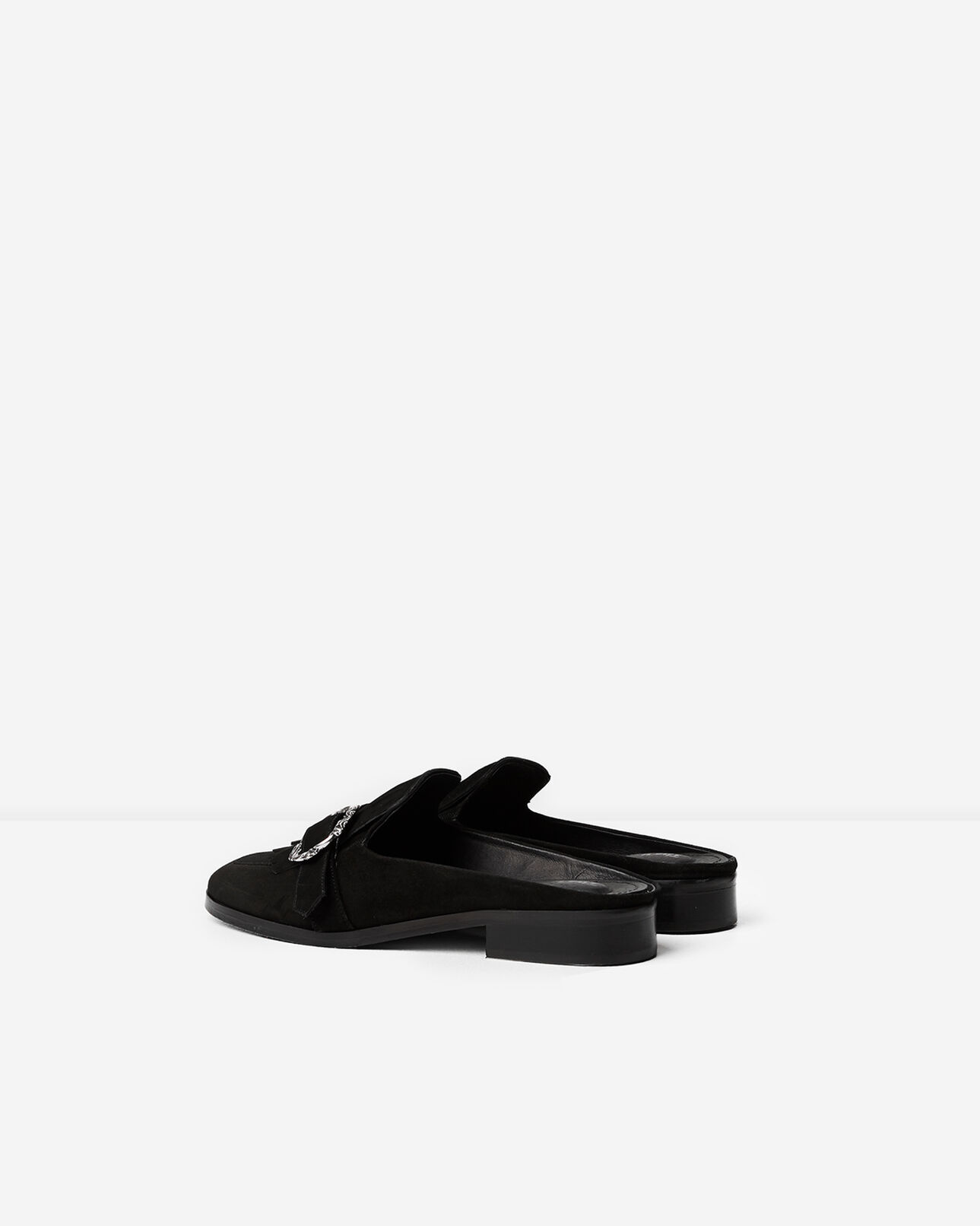 The Kooples WOMEN BLACK black mule loafers with jewelled buckle