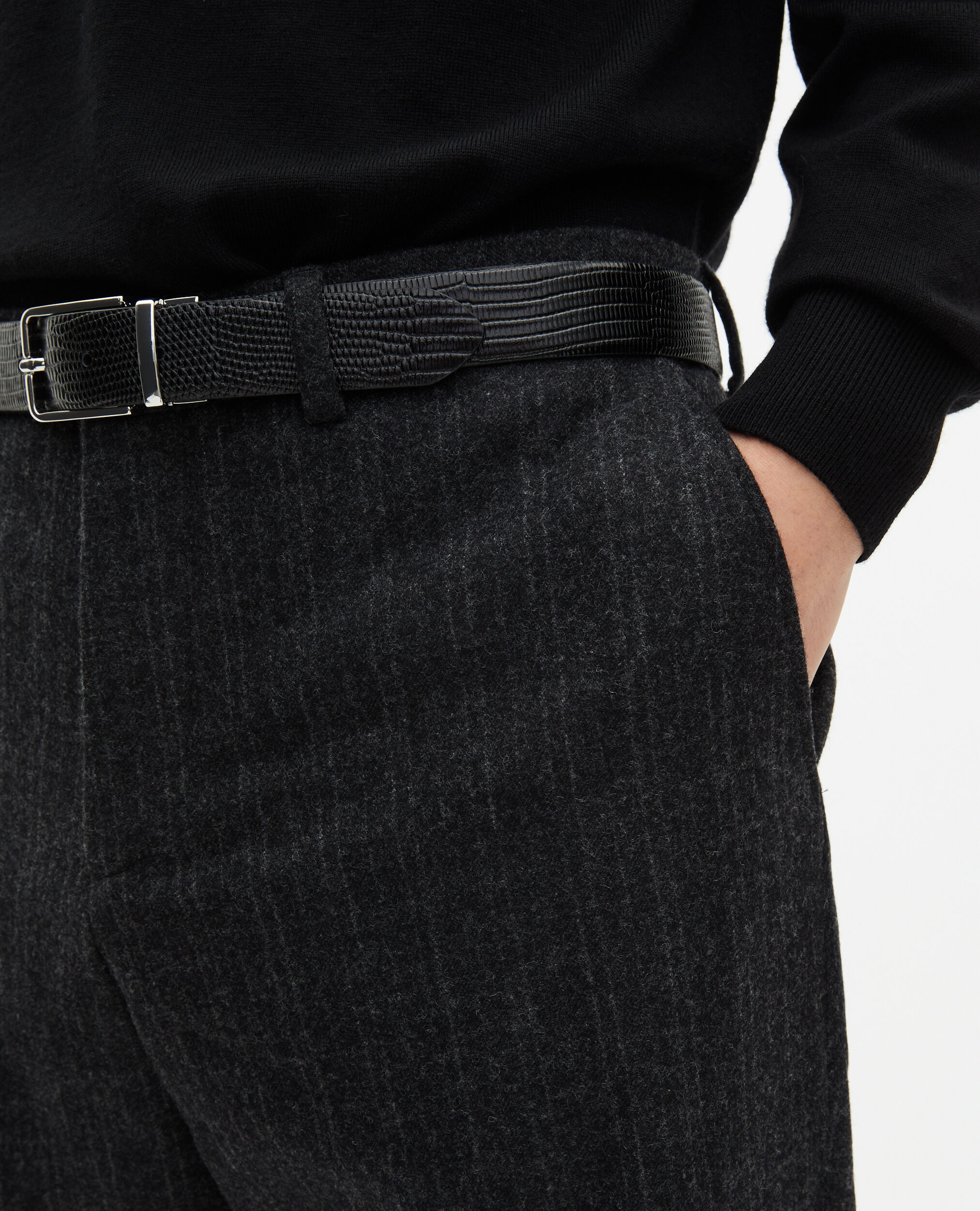 Pantalon de costume droit à fines rayures gris foncé, PEARL GREY, hi-res image number null