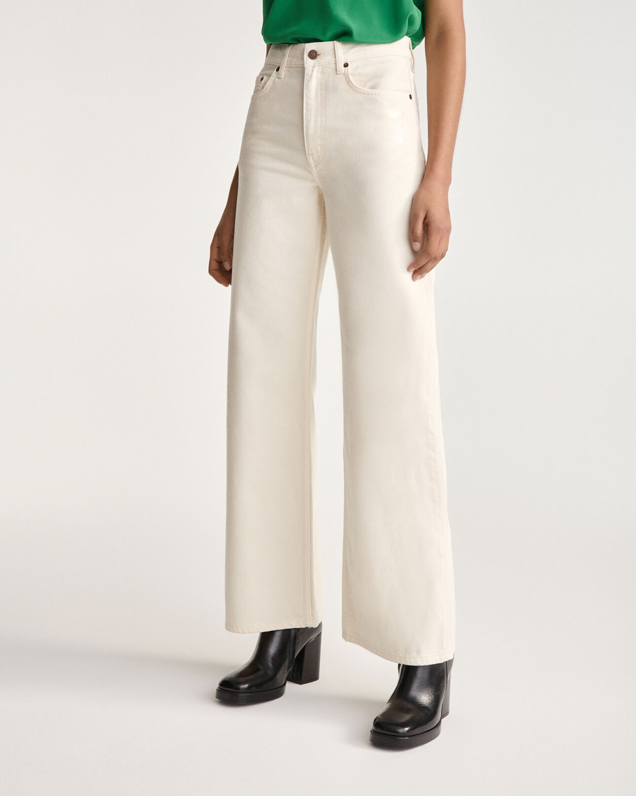 The Kooples WOMEN CREAM high-waist wide-leg ecru jeans