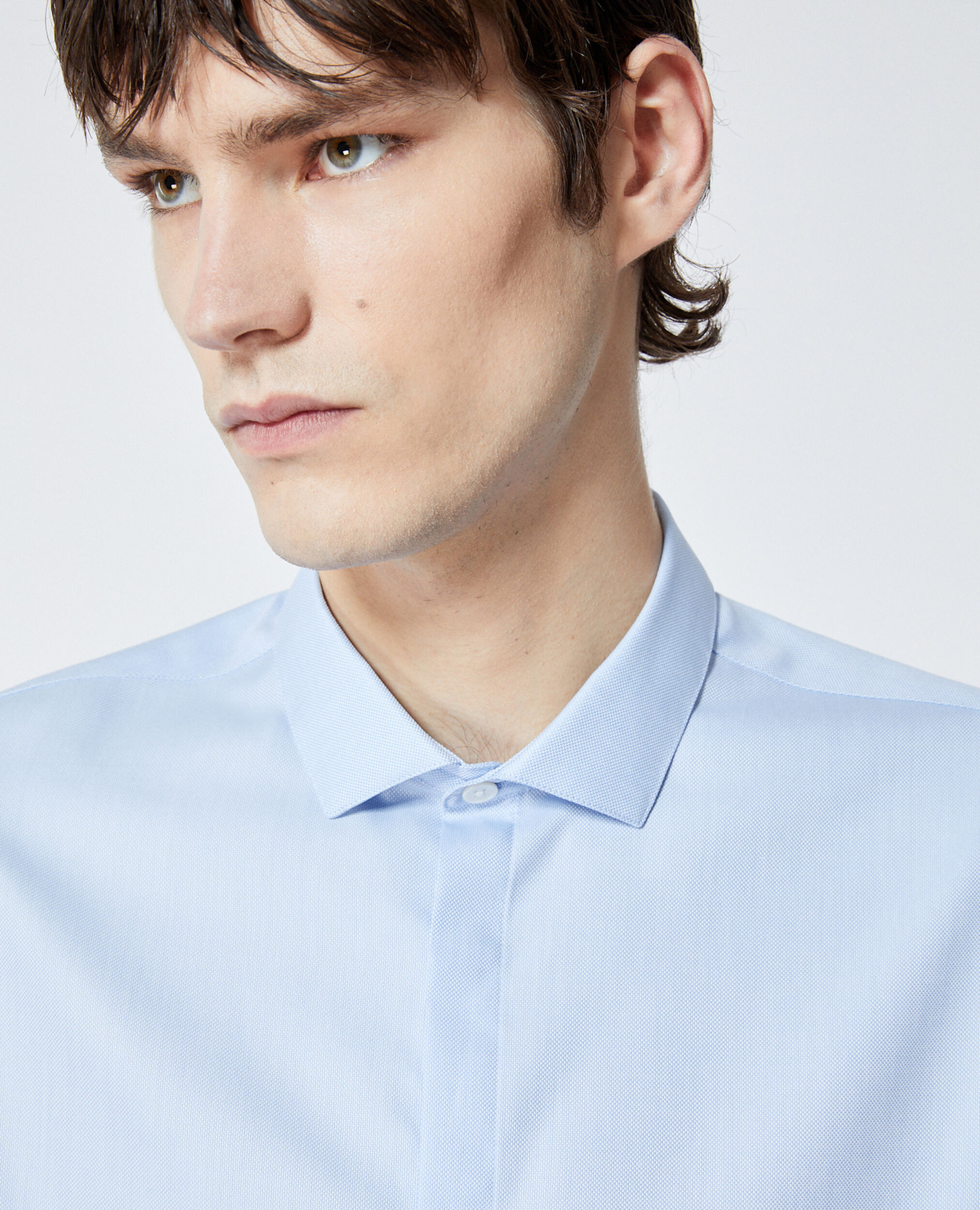 Chic blue shirt in cotton w/cutaway collar, BLUE, hi-res image number null