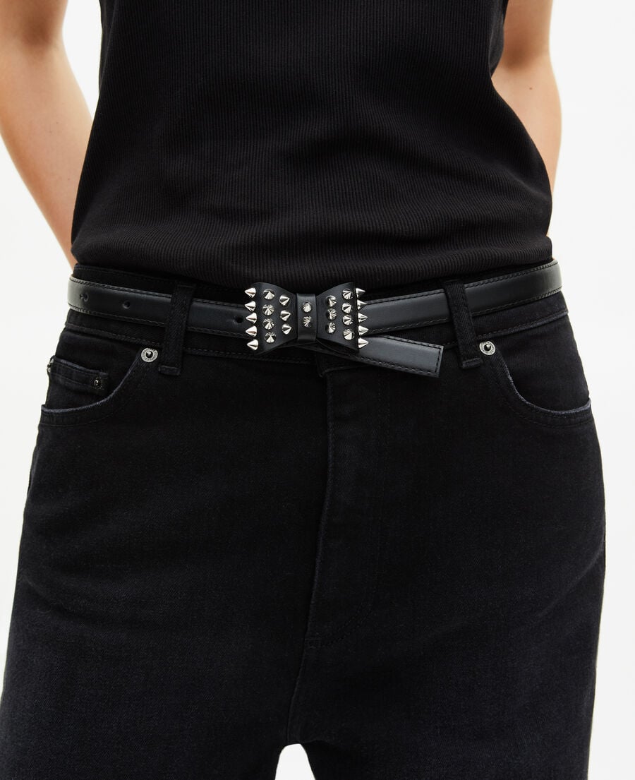 The Kooples FEMME BLACK ceinture fine avec noeud en cuir noire