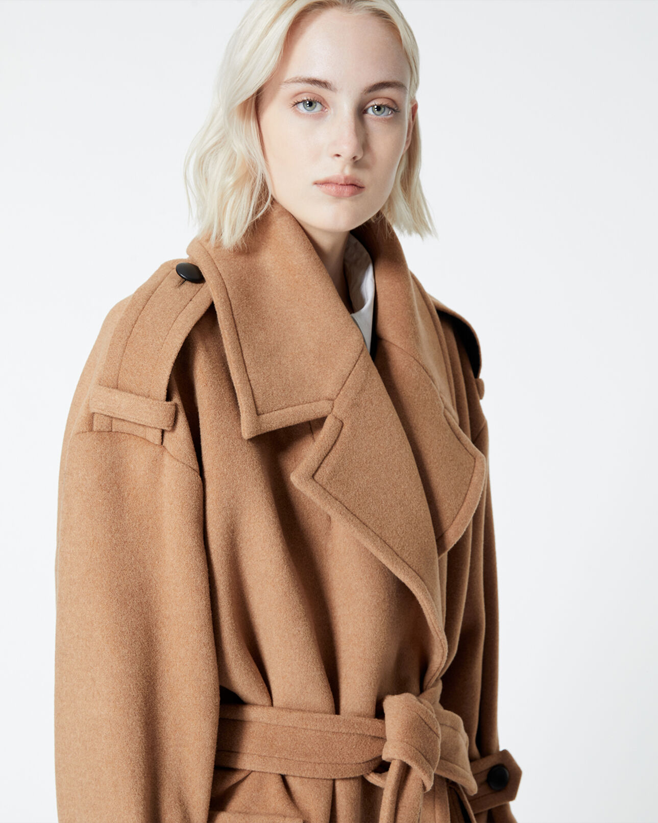 The Kooples FEMME CAMEL manteau laine camel ample ceinturé