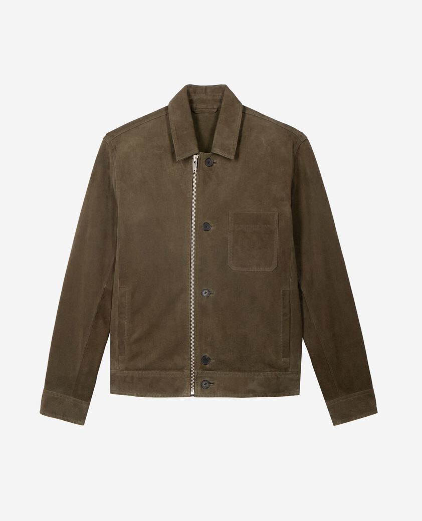 The Kooples HERREN KAKI wildlederjacke mit versetztem rei&szlig;verschluss in khaki