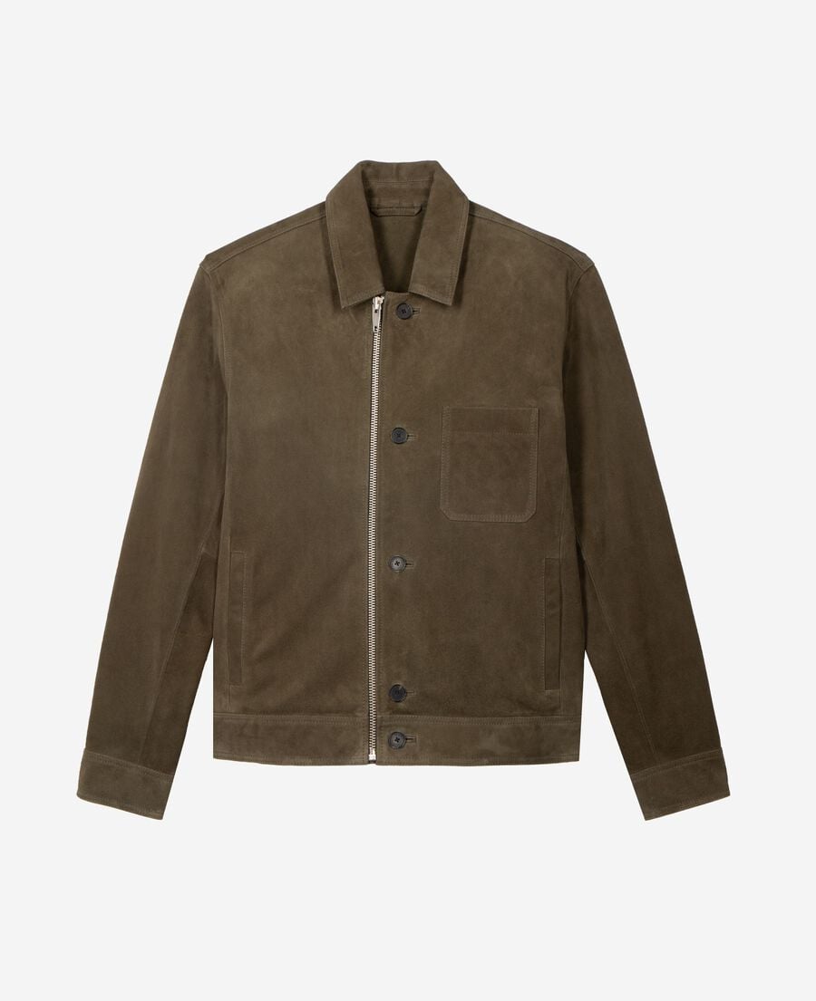 The Kooples HERREN KAKI wildlederjacke mit versetztem rei&szlig;verschluss in khaki