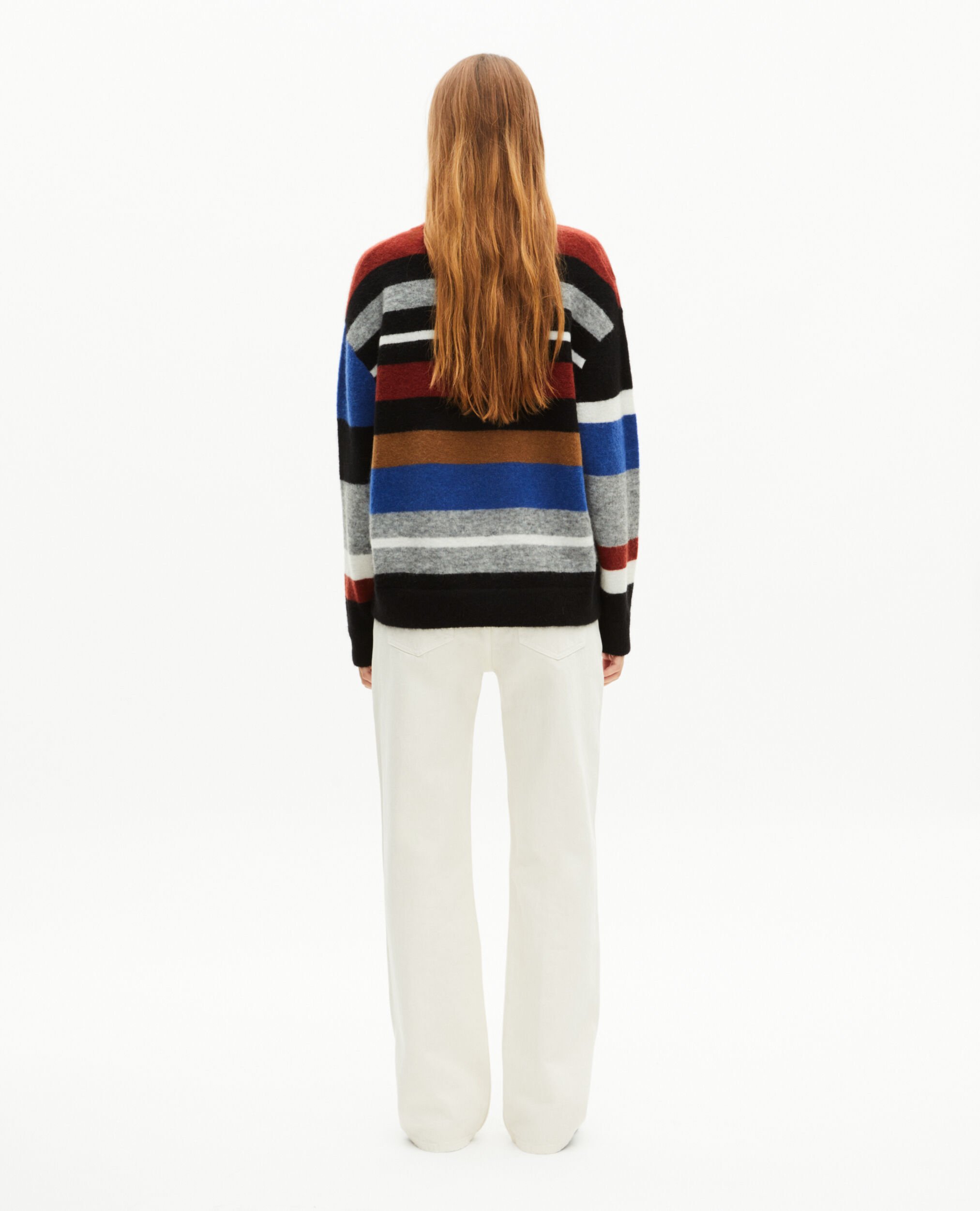 Wool blend sweater with multicolored stripes, MULTICOLOR, hi-res image number null