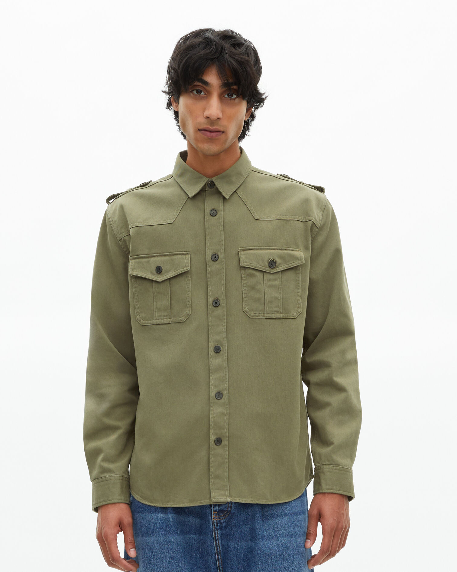 Khaki officer style overshirt, OLIVE NIGHT, hi-res image number null