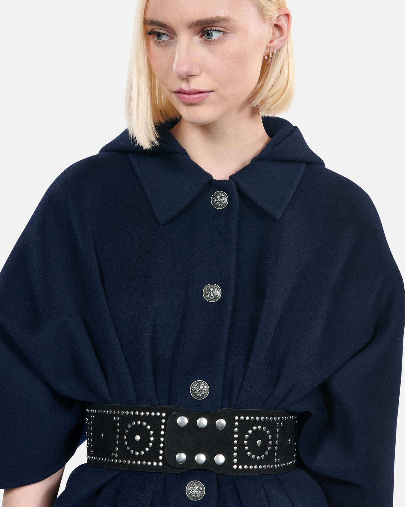 The Kooples FEMME NAVY cape longue à capuche en laine mélangée bleu marine