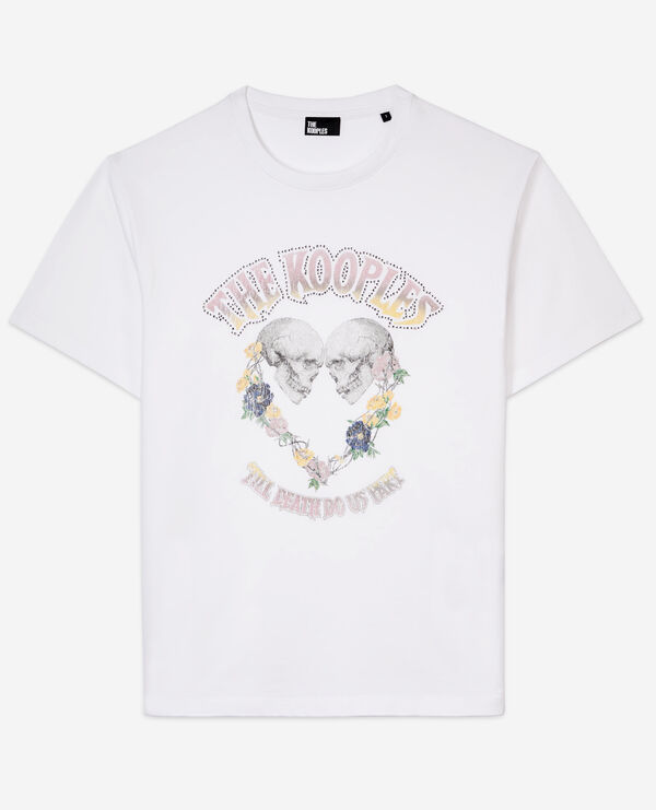 white t-shirt with skull heart serigraphy