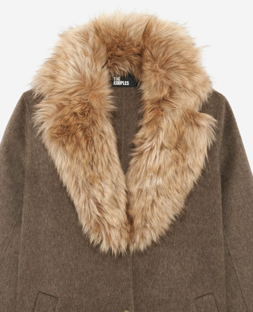 The Kooples DAMEN HAZELNUT langer mantel aus doppelseitiger wolle und braunem pelz