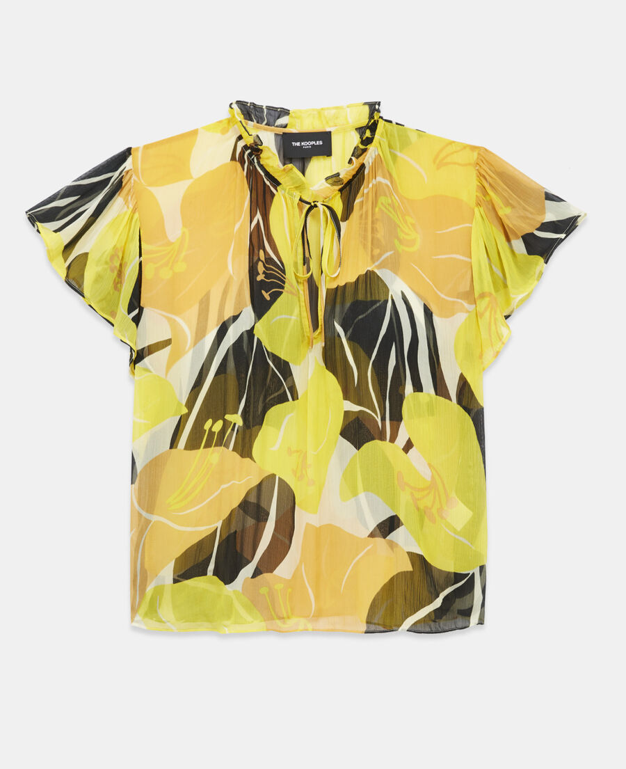 flowing yellow printed top with frills