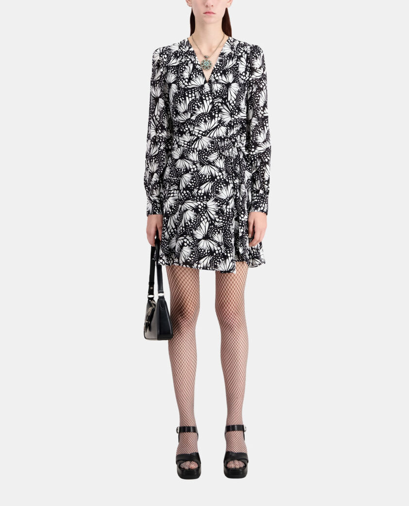 The Kooples WOMEN BLACK WHITE short printed wrap dress