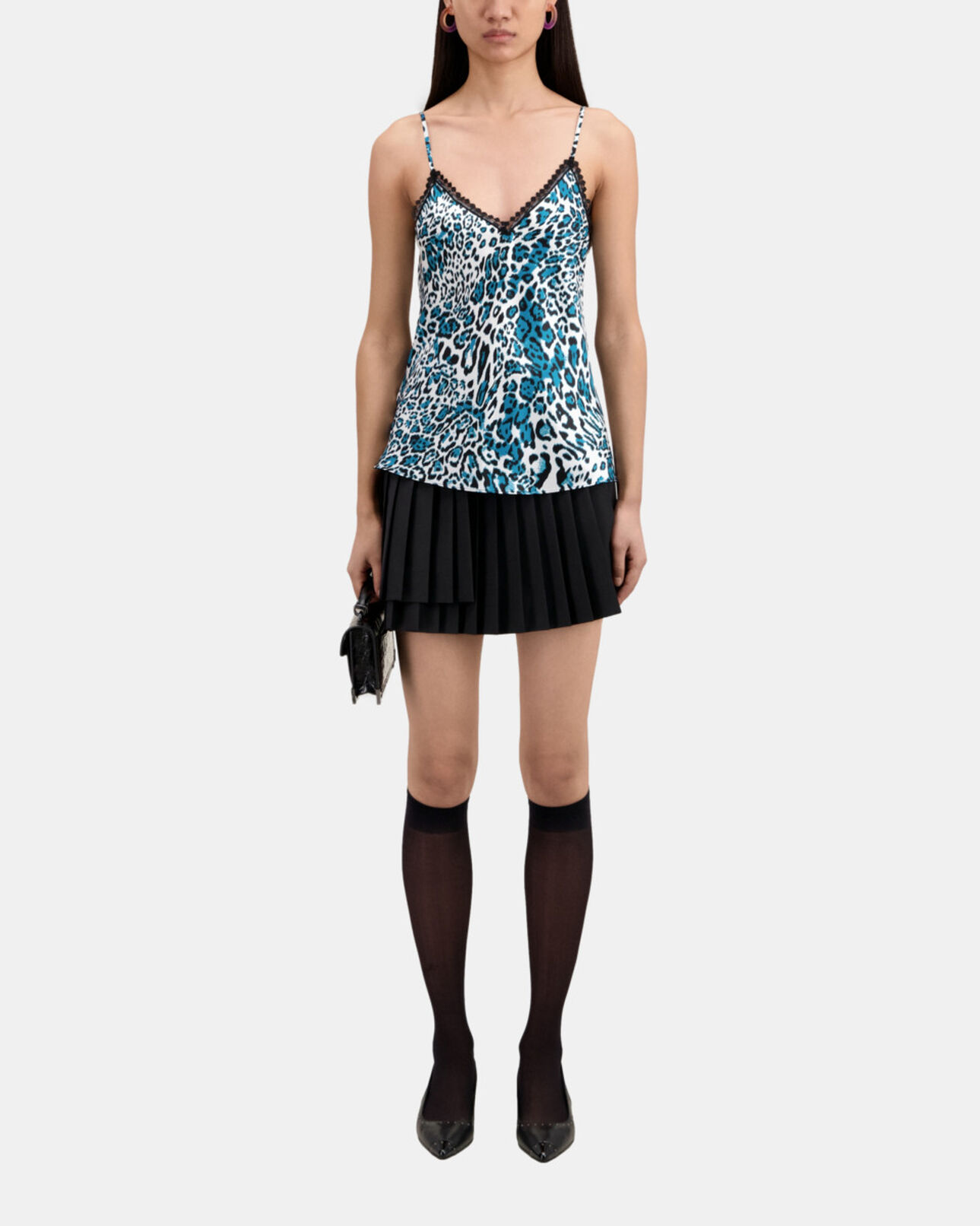 The Kooples WOMEN BLUE WHITE printed silk camisole with lace details