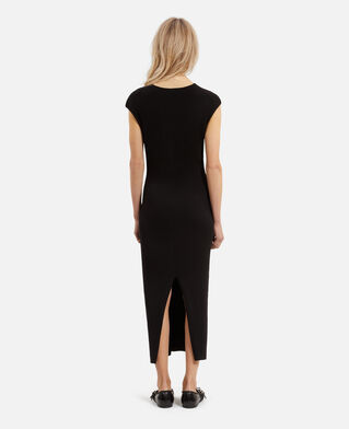 The Kooples FEMME BLACK robe longue en maille côtelée noire