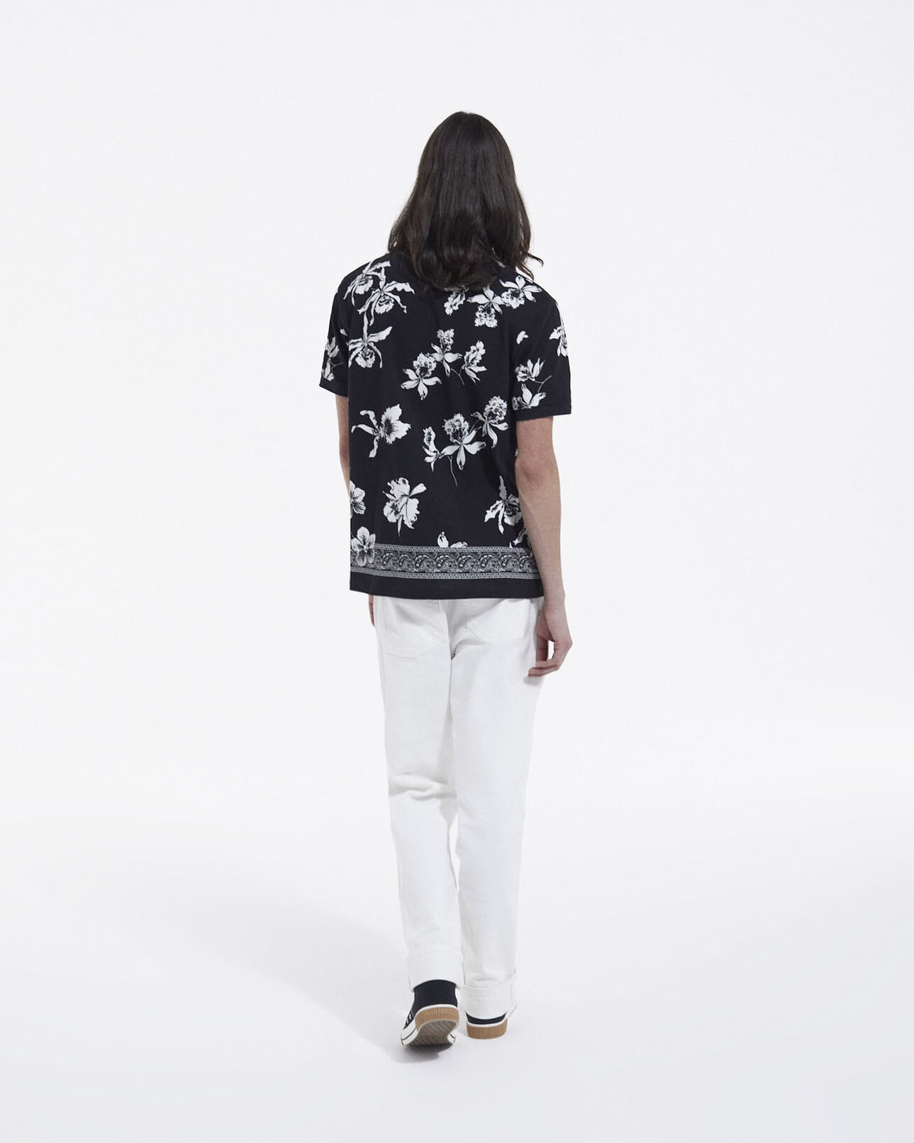 The Kooples MEN BLACK-ECRU casual black and white polo with floral print