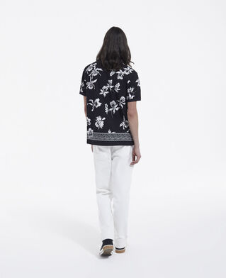 The Kooples H BLACK-ECRU casual black and white polo with floral print