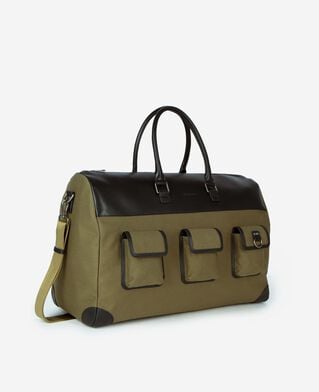 The Kooples HOMME KAKI sac weekend canvas et cuir kaki