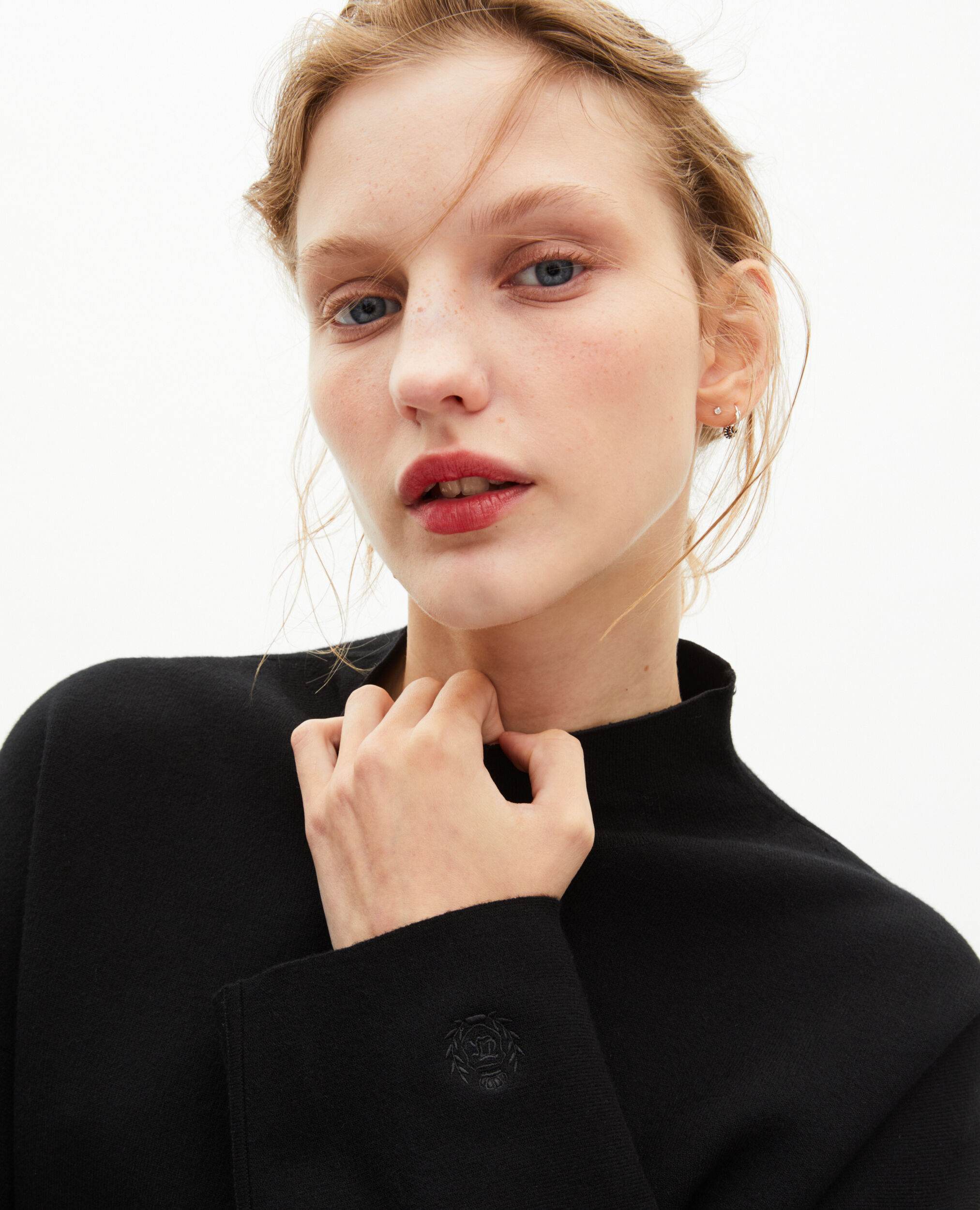 Black mock-neck sweater, BLACK, hi-res image number null