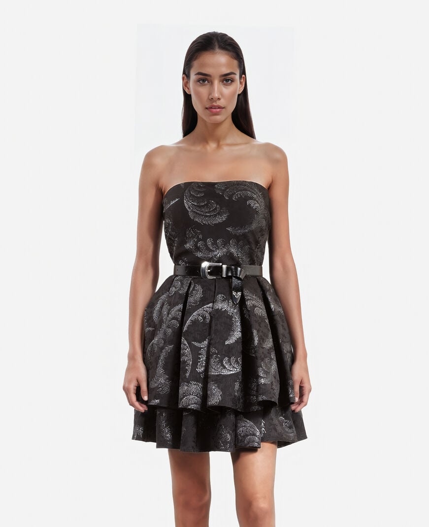 The Kooples FEMME BLACK / SILVER robe courte bustier en jacquard noire