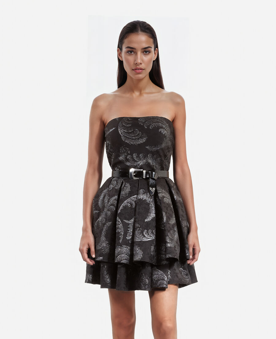 The Kooples DAMEN BLACK / SILVER schwarzes trägerloses kurzes jacquardkleid