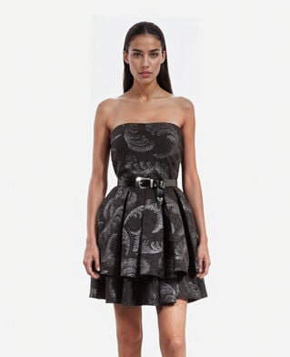 The Kooples FEMME BLACK / SILVER robe courte bustier en jacquard noire