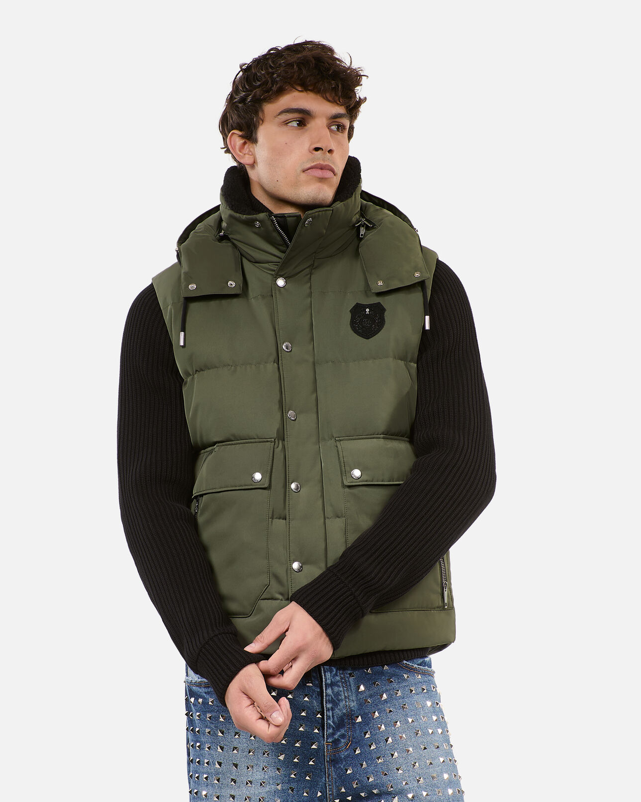 The Kooples MEN OLIVE khaki sleeveless down jacket