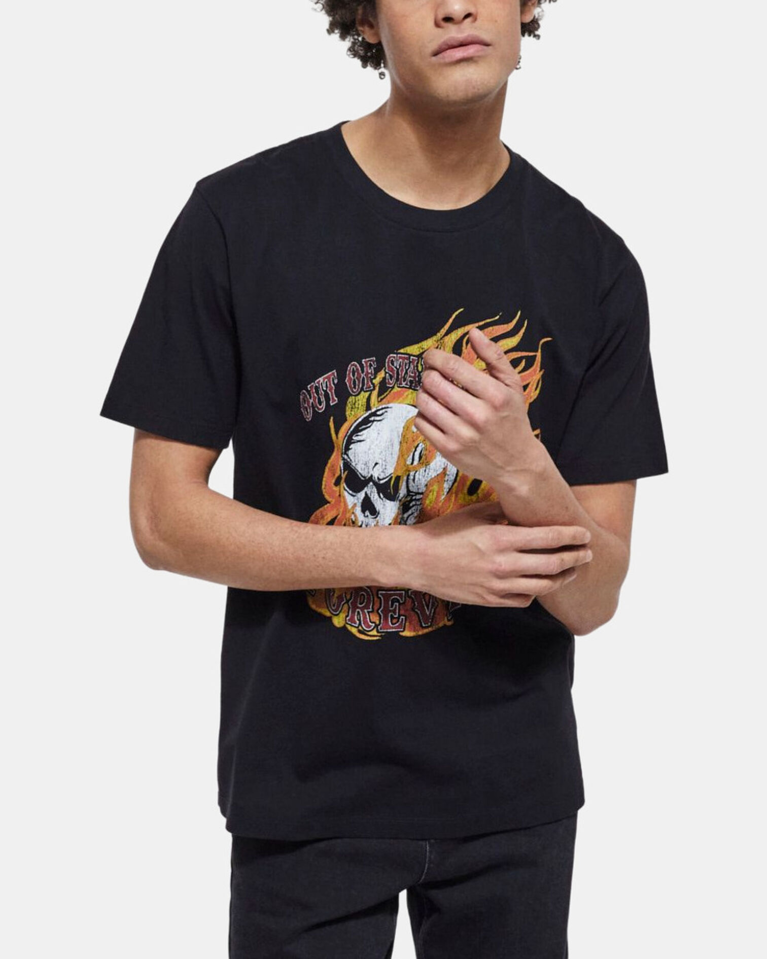Black T-shirt with screen print, STONE, hi-res image number null
