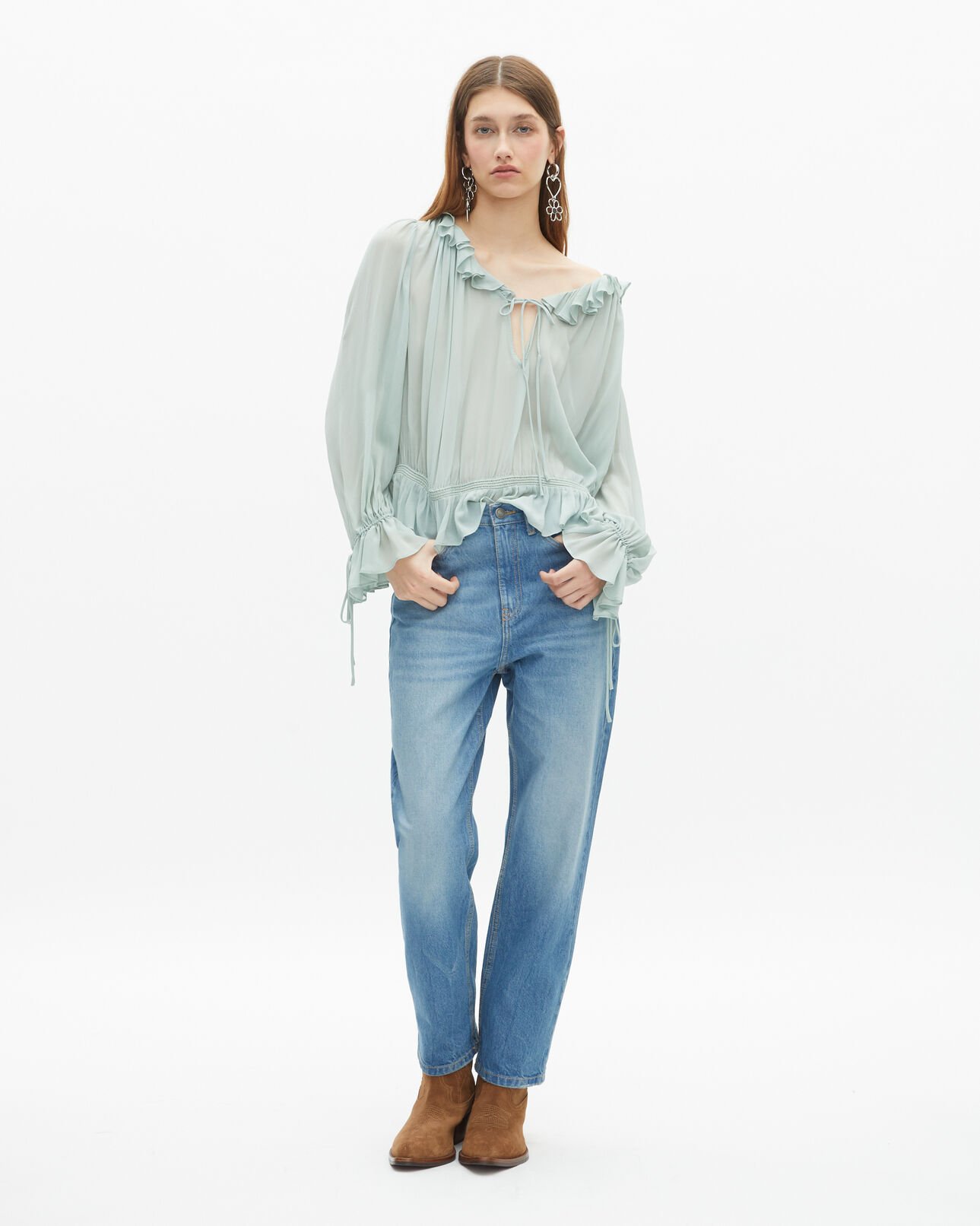 The Kooples FEMME BLUE/GREEN blouse avec volants bleue