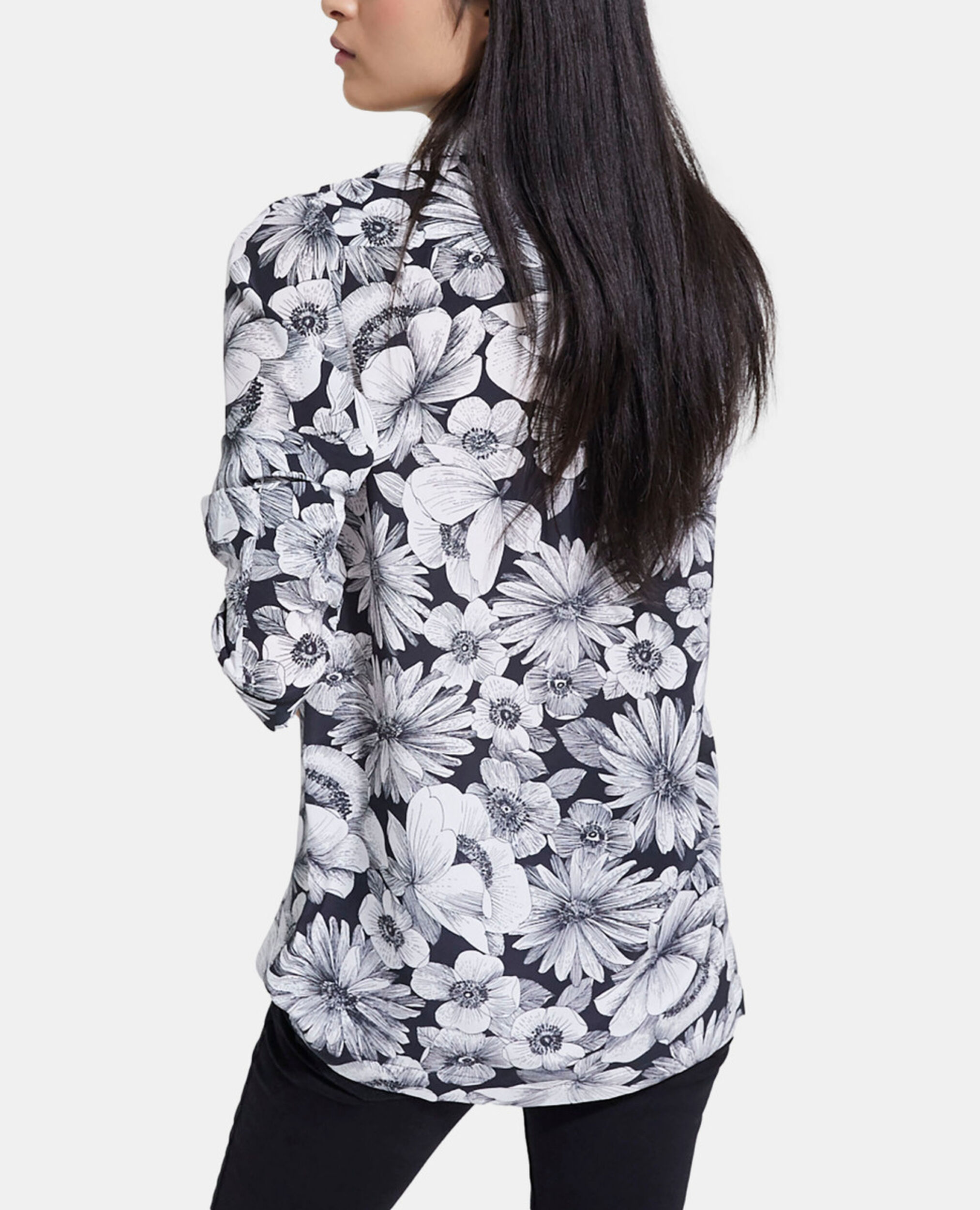 Floral silk shirt, BLACK WHITE, hi-res image number null