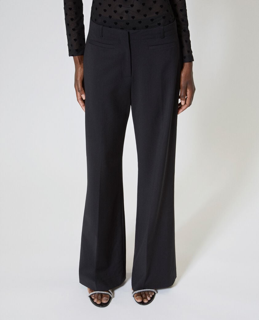 The Kooples WOMEN BLACK wide-leg pants with black wool stripe