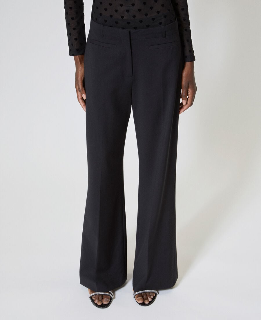 The Kooples WOMEN BLACK wide-leg pants with black wool stripe