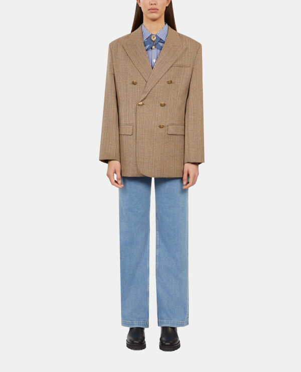The Kooples F BROWN CHEVRON brown wool herringbone blazer