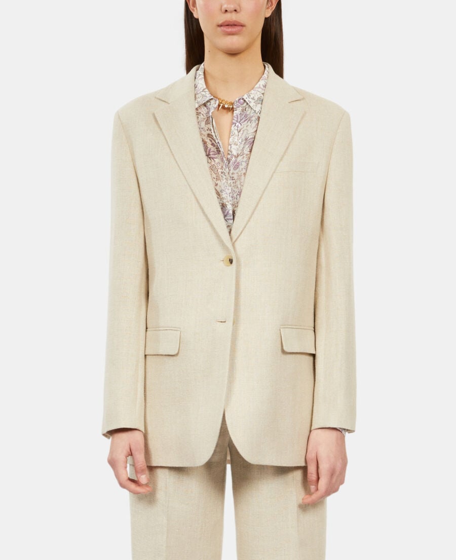 The Kooples WOMEN BEIGE ecru linen suit jacket
