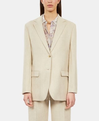 The Kooples WOMEN BEIGE ecru linen suit jacket