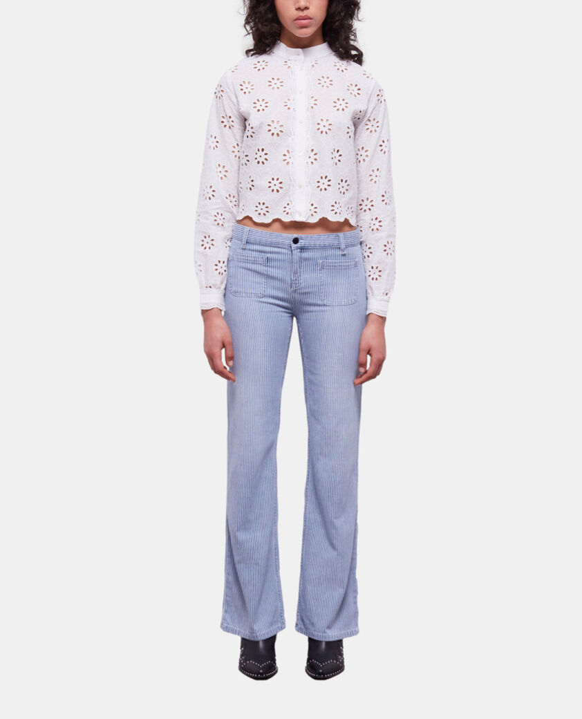 The Kooples FEMME BLUE DENIM jean à rayures bleues et blanches