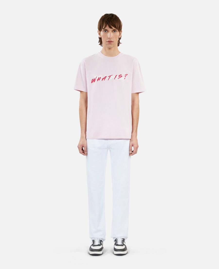 rosa t-shirt herren mit „what is“-schriftzug