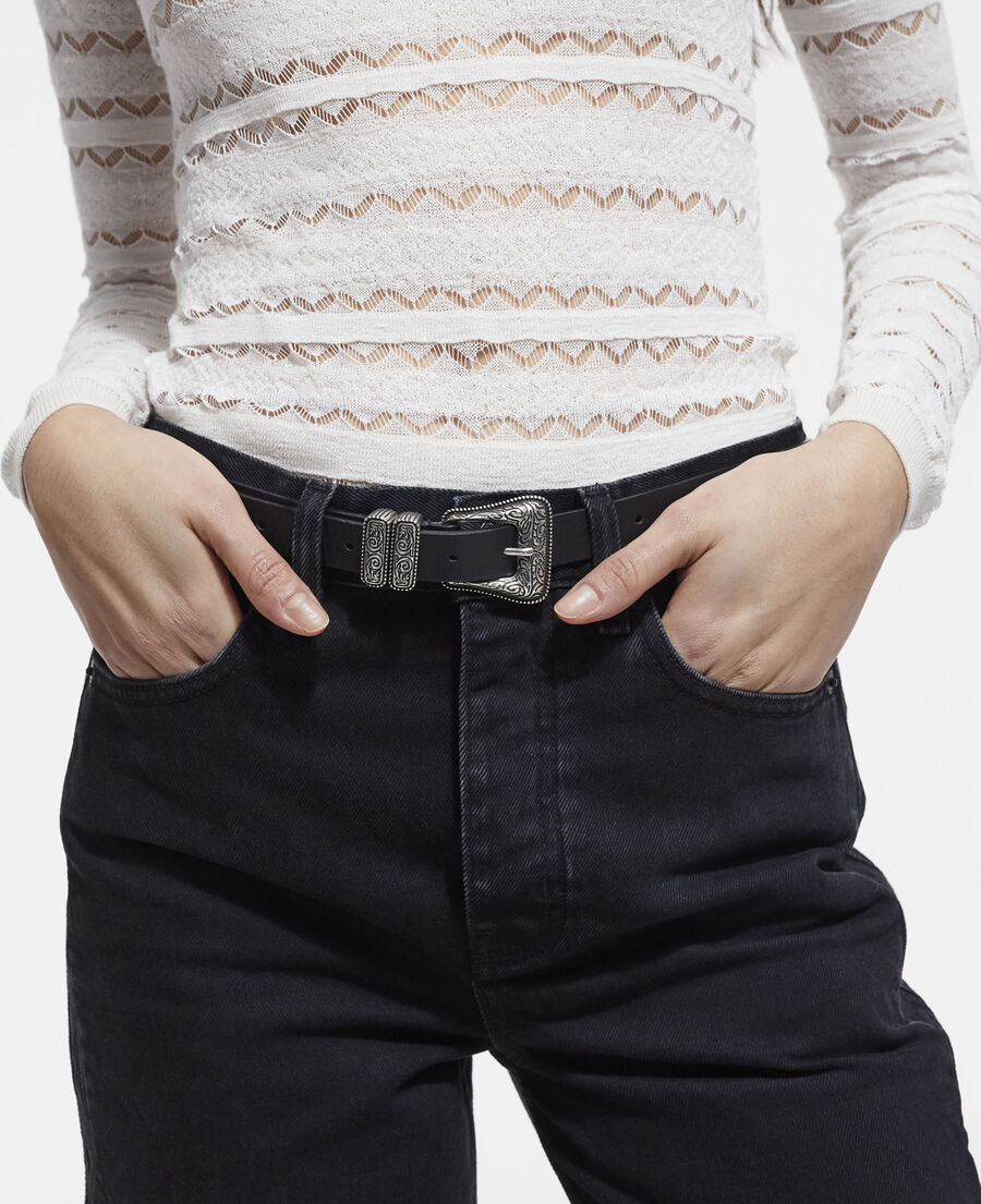 thin black leather belt